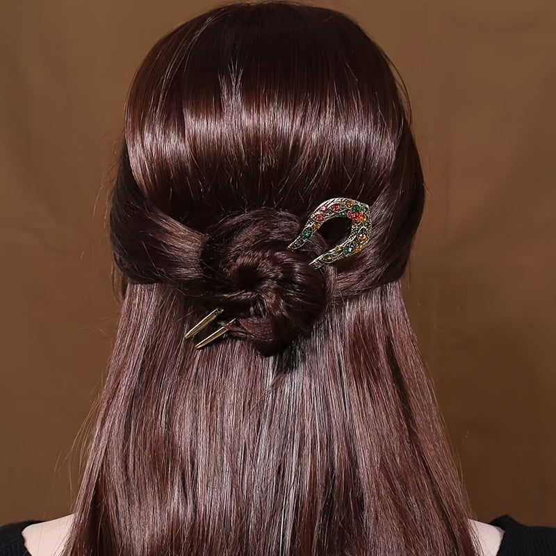 Vintage Rhinestone Hairpin Energy Balance & Traditional Elegance for Spiritual Harmony