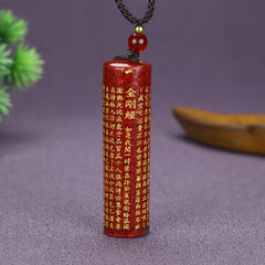 Natural Cinnabar Heart Sutra Pendant Necklace - Harmonious Energy for Protection & Prosperity