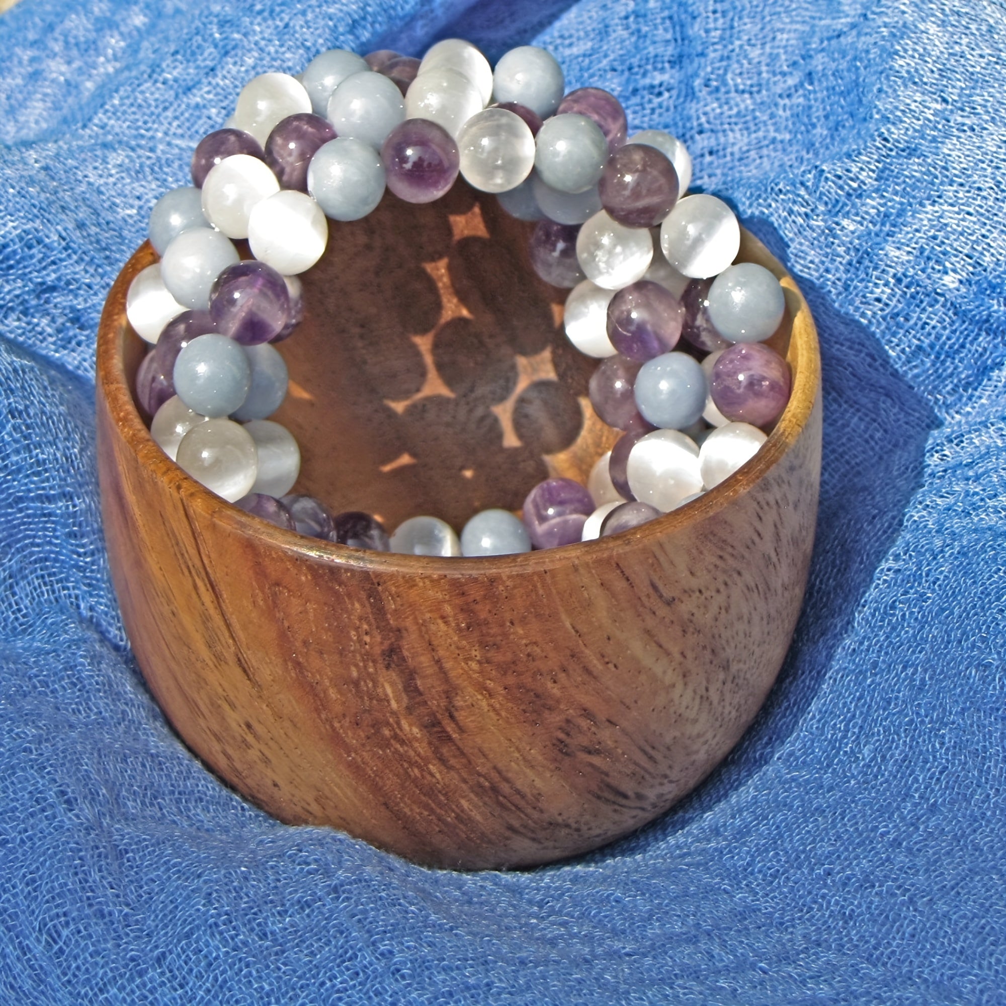 Angelite & Amethyst 8mm Beaded Bracelet - Bohemian Elegant Inner Peace Fashion Accessory