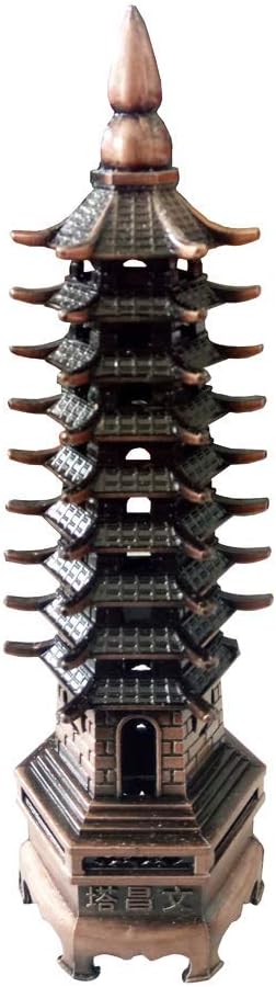 10" Antique Bronze Wenchang Pagoda   Scholar’s Blessing for Career & Wisdom  Enhance Education, Business Success & Office Feng Shui