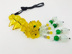 Golden Lotus Gourd  Car Blessing Charm   Feng Shui Safe Travels Amulet Lotus Gourd Jade Buckle Dangling Rearview Mirror Charms Amulet Pray for Luck Safety (Yellow)