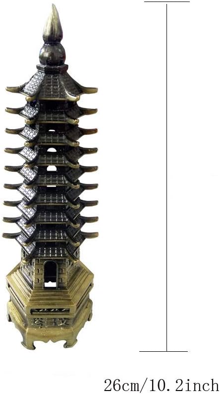 10" Antique Bronze Wenchang Pagoda   Scholar’s Blessing for Career & Wisdom  Enhance Education, Business Success & Office Feng Shui
