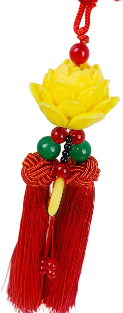 Lotus Blessing  Car Hanging Charm – Red Tassel for Wealth & Safe Travels