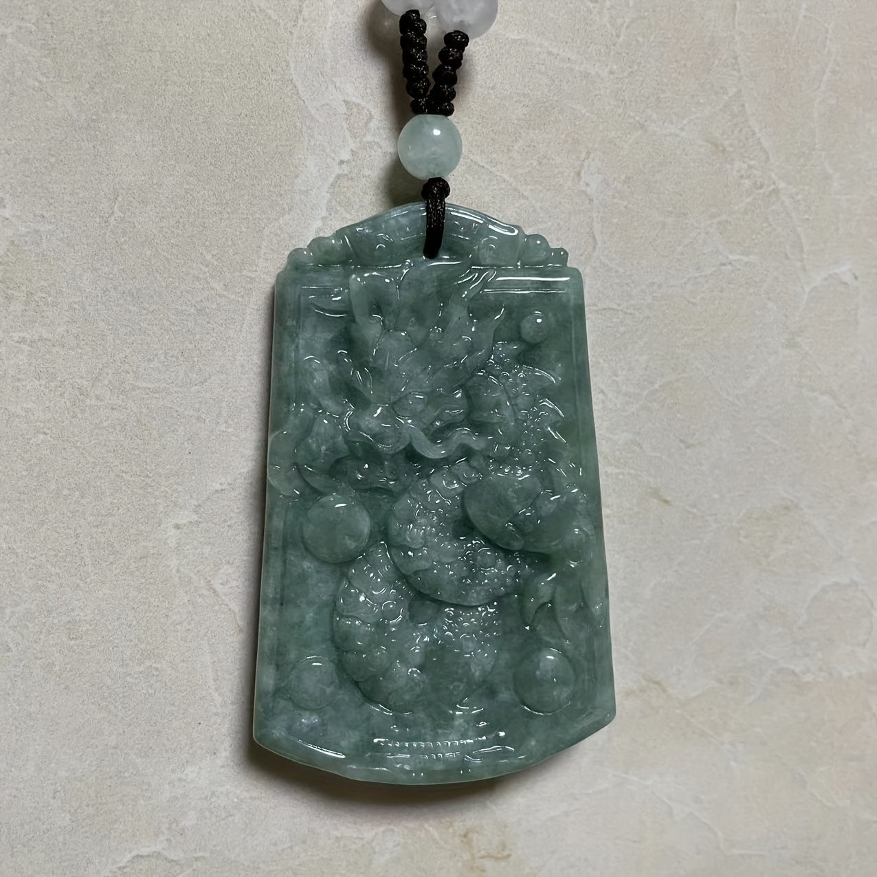 Majestic Dragon Pendant - Light Green Natural Stone Necklace for Prosperity & Harmony