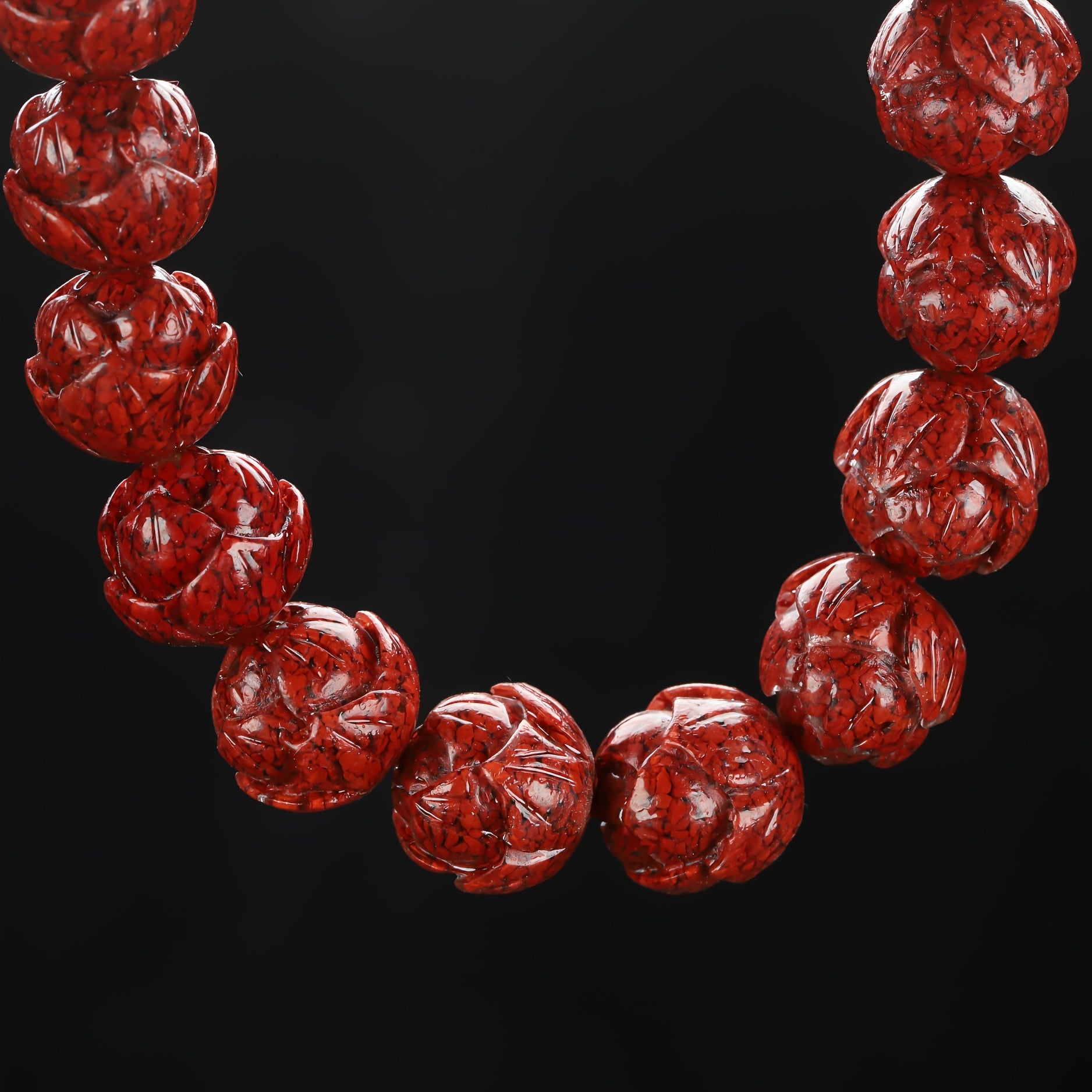 Red Lotus Bead Bracelet - High-Content Cinnabar Stone, Grounding Energy & Spiritual Protection