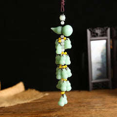 Jade Harmony  Gourd Car Charm Double Blessing Feng Shui Pendan Sacred Gourd Protection Car Rearview Mirror Charm House Door and Window Decorative Pendant Chinese Traditional Style Amulet for Luck Safety (Light Green)