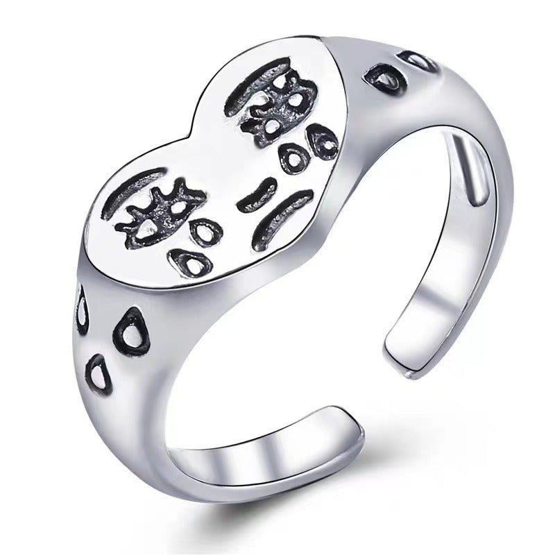 Vintage Crying Graffiti Ring — Adjustable Unisex Couple Band with Spiritual Symbolism