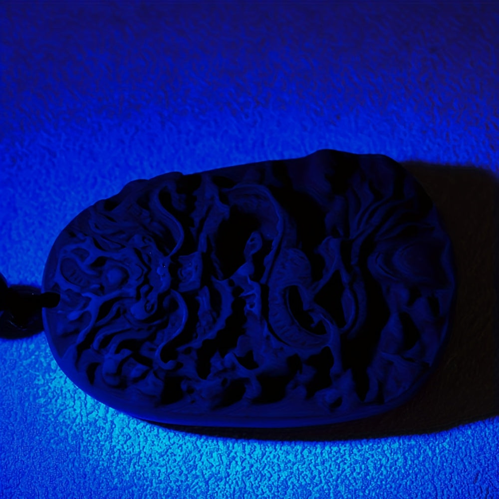 Vintage Dragon Pendant Necklace for Men - Black Resin Chameleon Amulet with Purple Light Effect