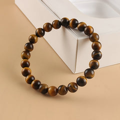 Natural Tiger Eye Stone Bracelet - Handcrafted Elastic Bead Bracelet for Protection & Daily Wear