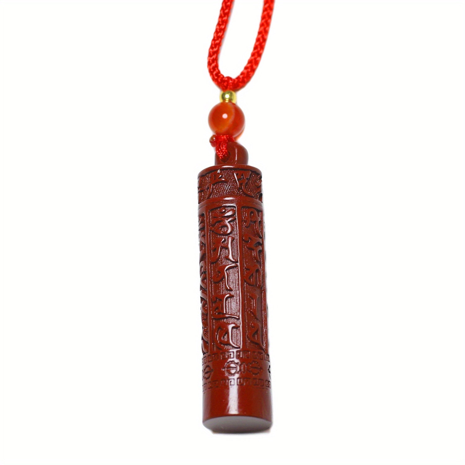 Cinnabar Stone Carved Pendant - Six True Word Mantra Amulet - Feng Shui Prosperity Talisman for Couples