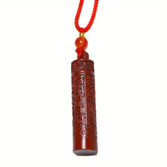 Cinnabar Stone Carved Pendant - Six True Word Mantra Amulet - Feng Shui Prosperity Talisman for Couples