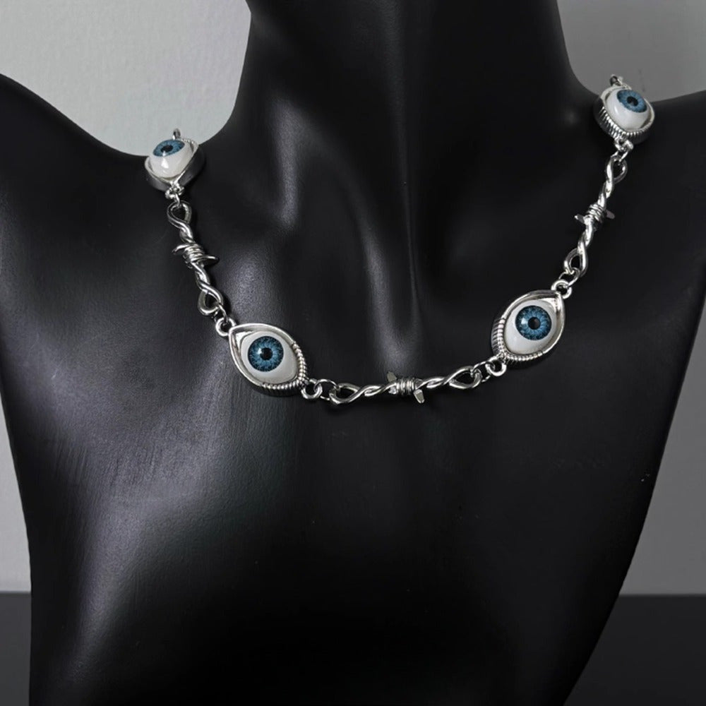 Heavy-Duty Exaggerated Collarbone Chain with Eye Pendant - Gothic Edgy Layered Necklace for Concerts & Everyday Wear