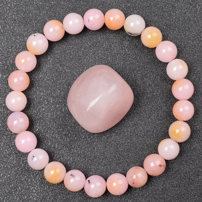 Pink Opal Beaded Stretch Bracelet - Natural Stone Energy for Casual & Holiday Gifting