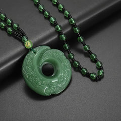 Elegant Green Crescent Moon Pendant Necklace - Unisex Amulet for Prosperity & Protection