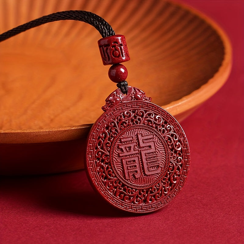 Red Cinnabar Dragon Pendant Necklace Auspicious Power Good Fortune Amulet Daily Protection Bohemian Necklace
