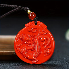 Cinnabar Dragon Pendant Red Energy Protection Good Fortune