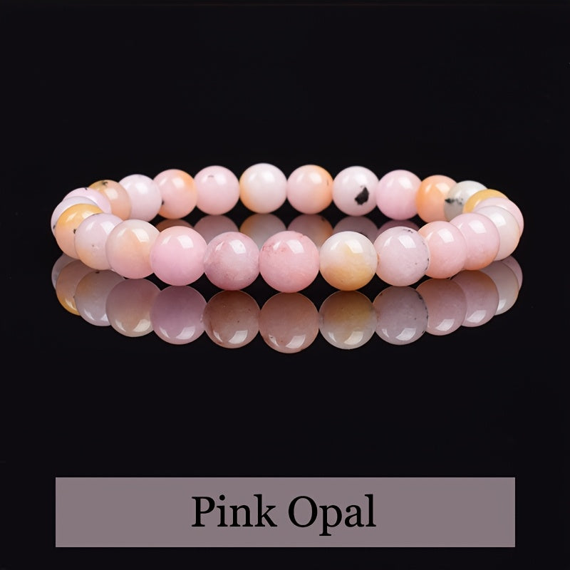 Pink Opal Beaded Stretch Bracelet - Natural Stone Energy for Casual & Holiday Gifting