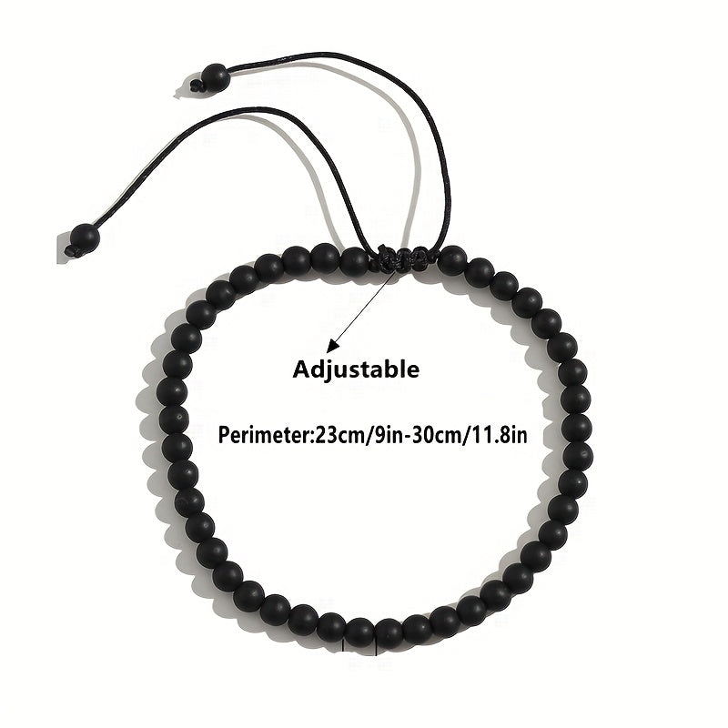 Adjustable Bohemian Black Stone Anklet - Handmade Unisex Energy Jewelry