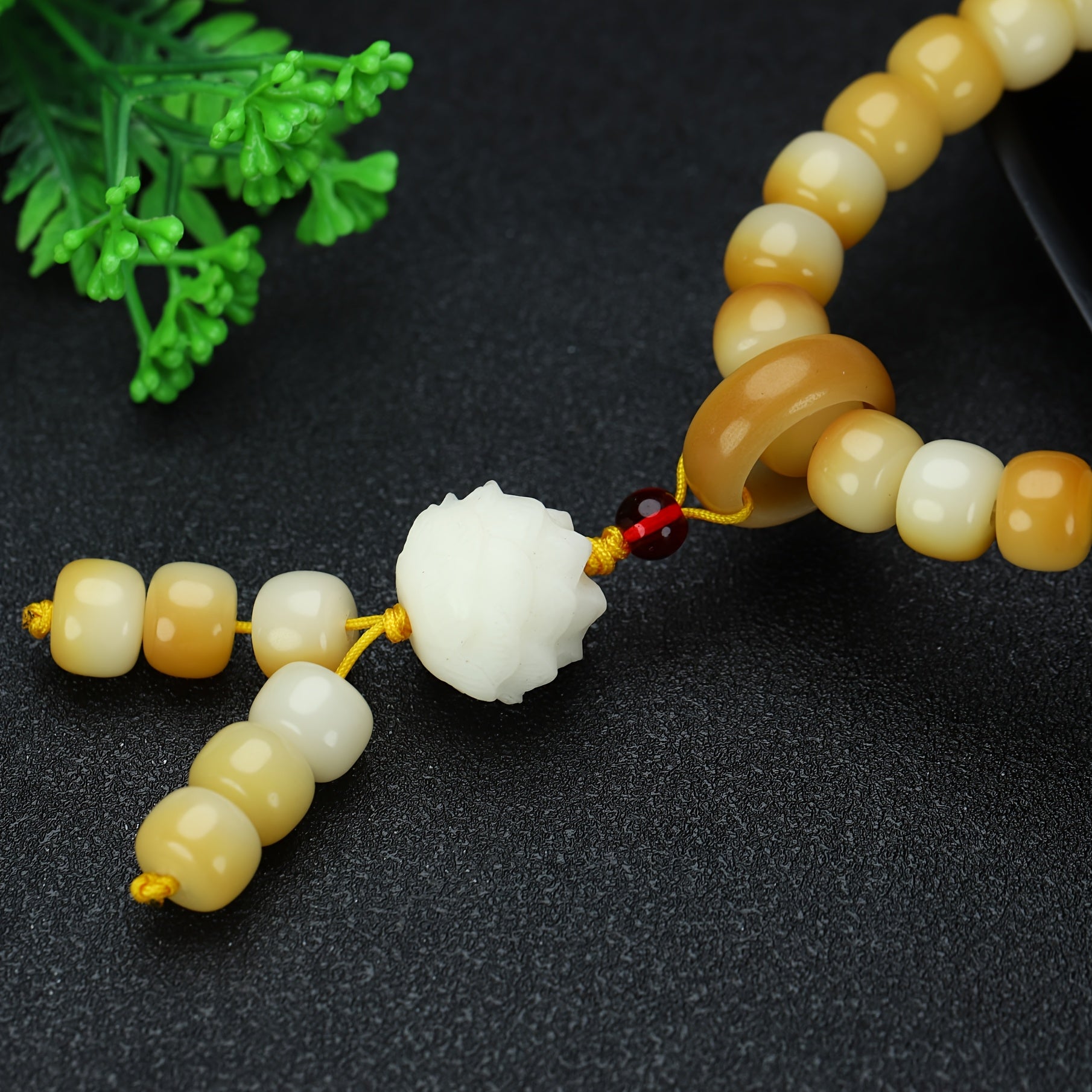 Natural Handmade Braided 108 Beads Rosary Bracelet Necklace - Yellow & White for Spiritual Healing and Protection