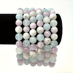 Bohemian Meditation Bracelet with Quartz Kunzite & Rainbow Moonstone - Clarity & Spiritual Awakening Jewelry
