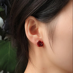 Cinnabar Rose Earrings - 12mm Handcrafted Silver Hoops for Energy Balance & Special Occasions