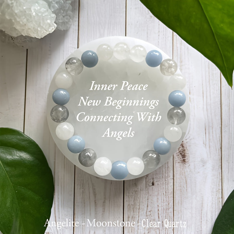Angelite & Clear Quartz Bracelet - Good Luck & Prosperity Unisex Jewelry