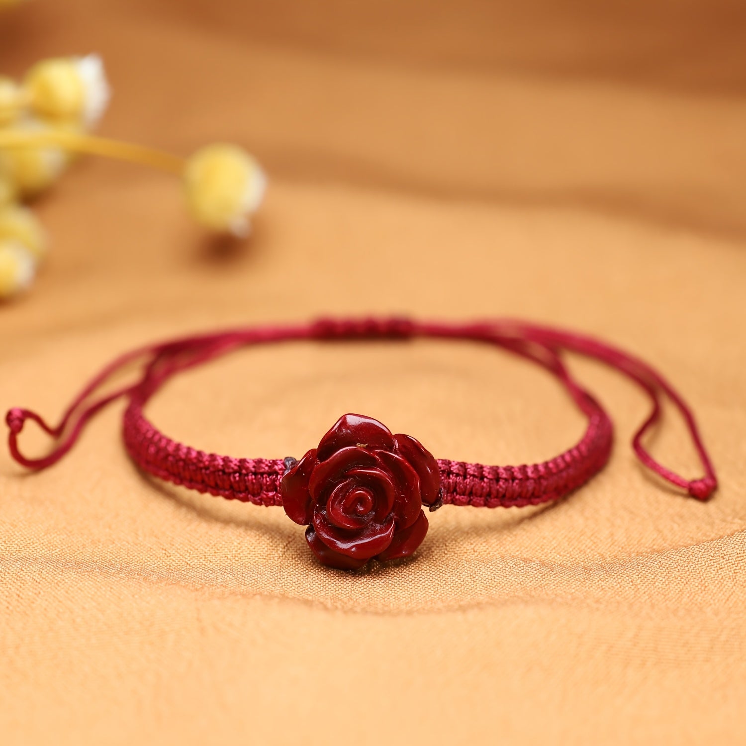 Red Rose Braided Bracelet - Vintage Floral Charm for Prosperity & Emotional Balance