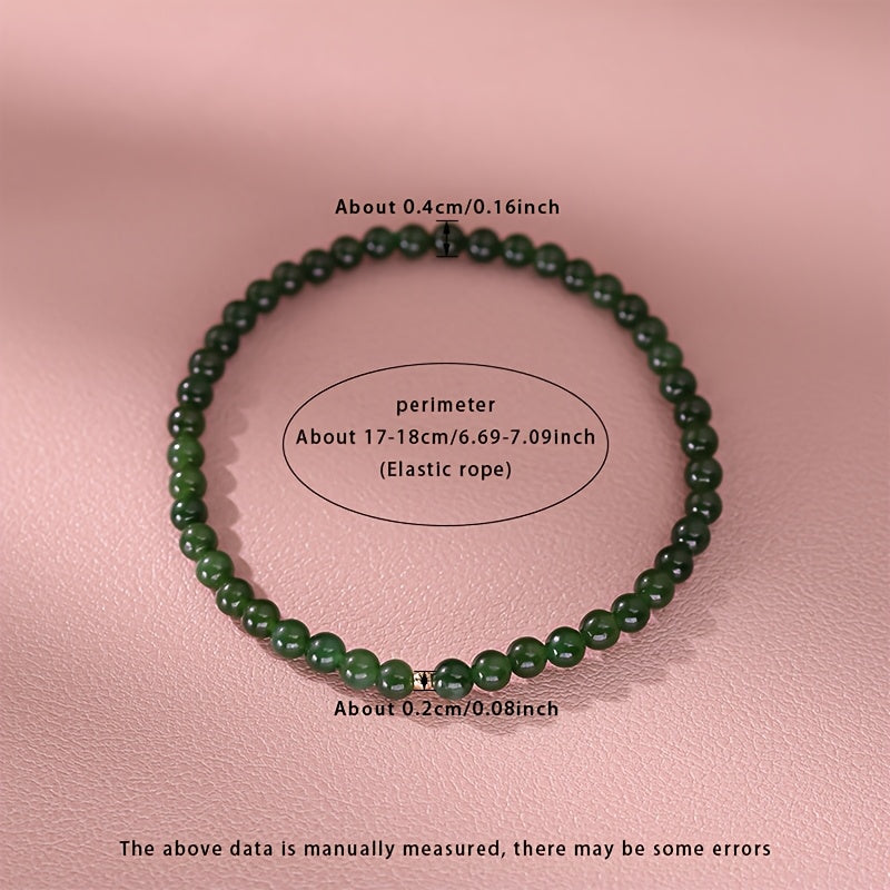 Deep Green Agate Elastic Bracelet - Natural Harmony & Love Energy Boost