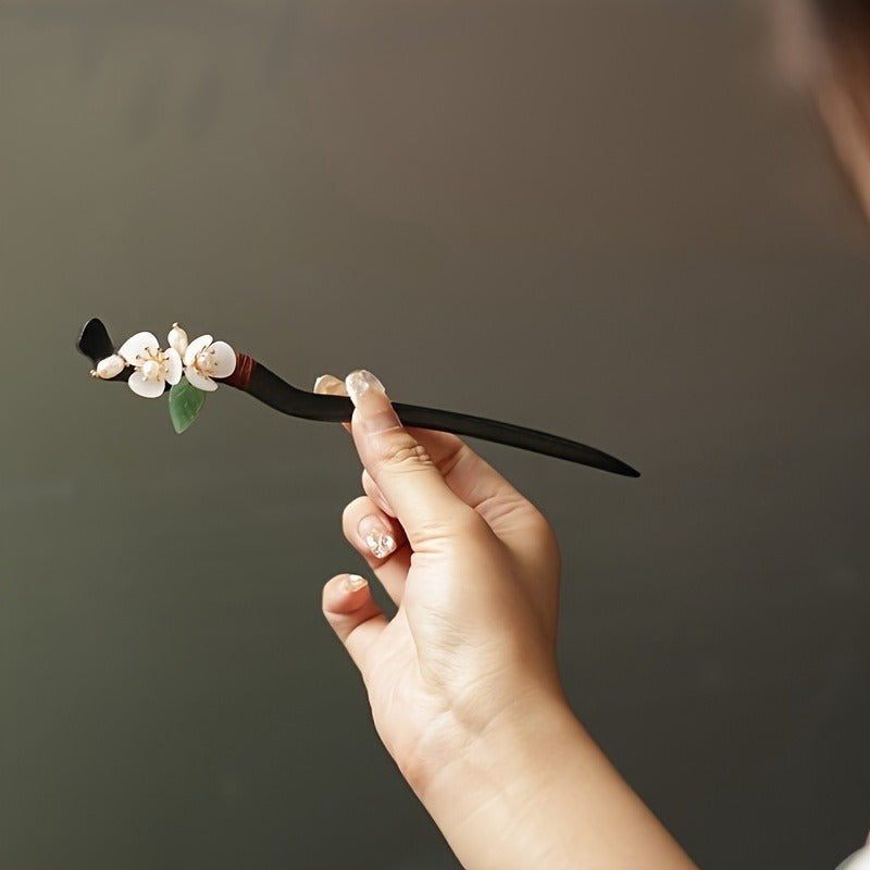 Vintage Floral Hairpin with Black & Red Flower Design - Elegant Hair Clip for Braids, Buns, Ponytails with Natural Energy Flow