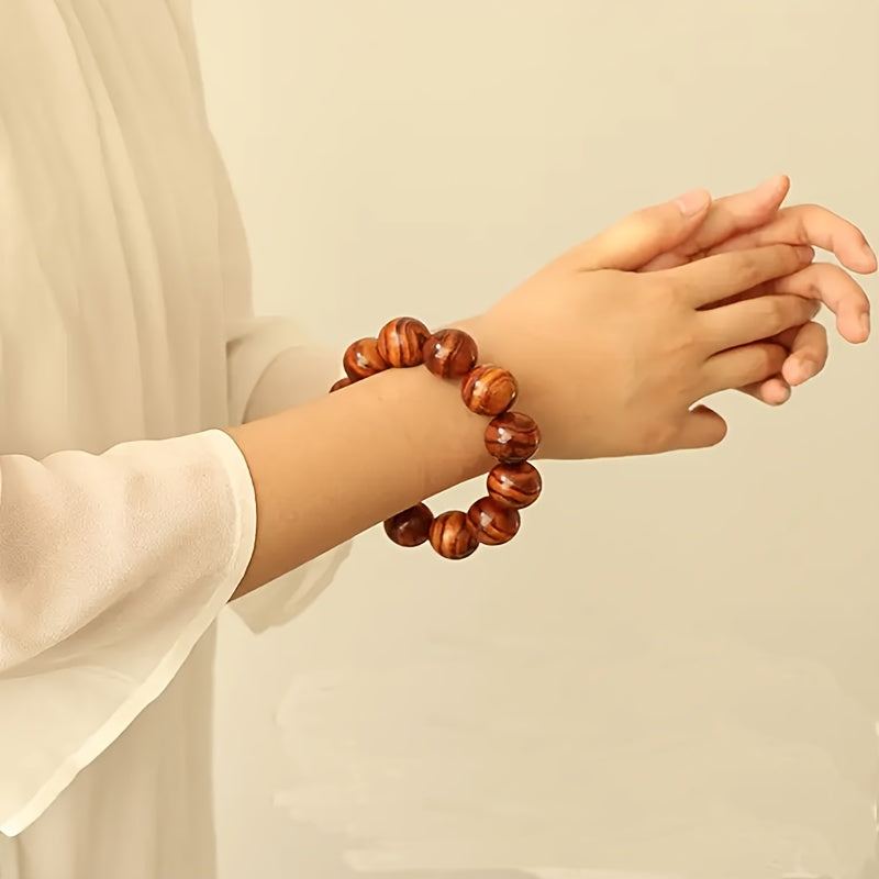 Natural Sandalwood Mala Bracelet - Spiritual Energy for Meditation & Harmony with Wooden Beads