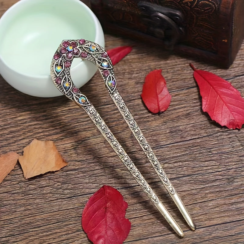 Vintage Rhinestone Hairpin Energy Balance & Traditional Elegance for Spiritual Harmony