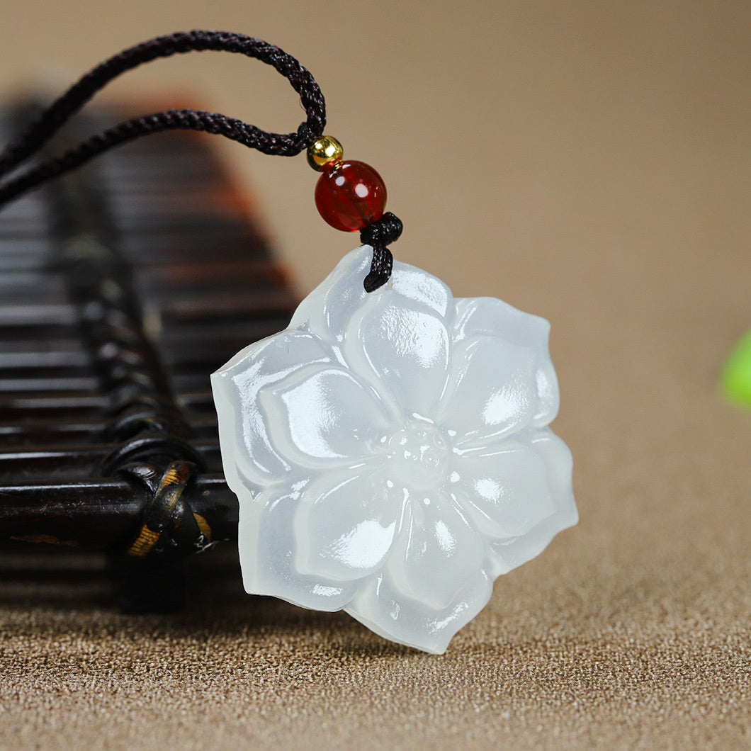 Natural Stone Lotus Pendant Necklace - Elegant Fashionable Design for Couples & Parties