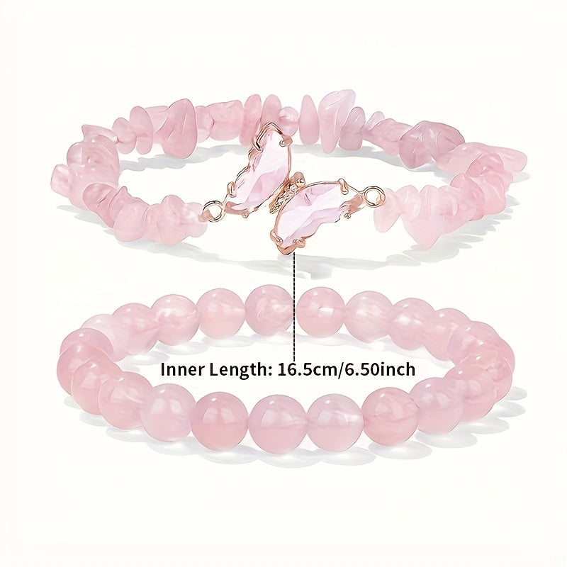 Sweet Rose Quartz Butterfly Bracelets - Love Symbol Luxury Hand String for Women