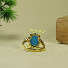 Vintage Blue Agate Adjustable Ring for Calmness and Communication