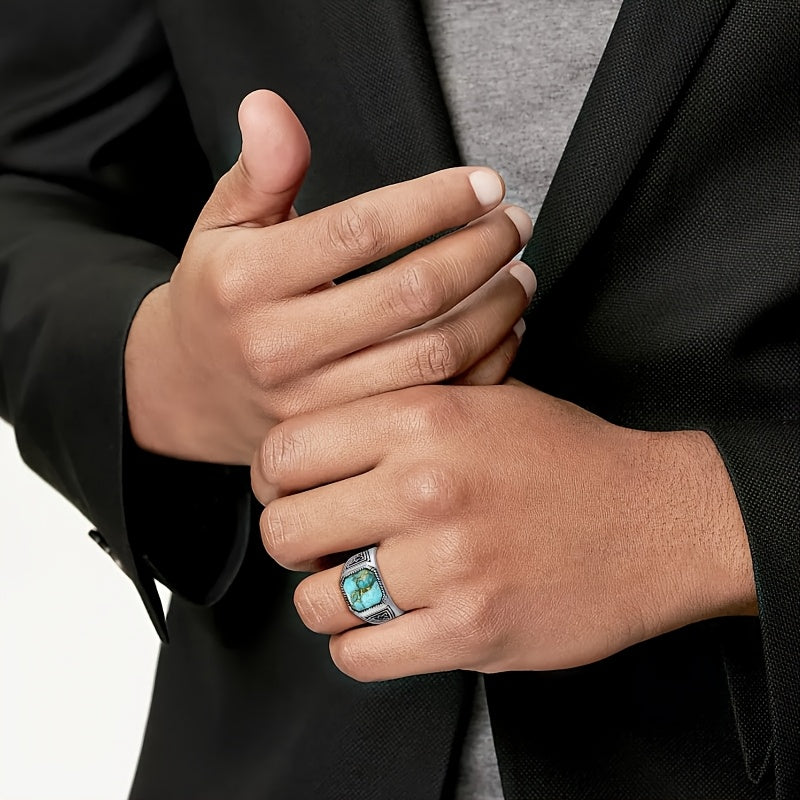 Retro Turquoise Men's Celtic Ring - Energy Protection & Father's Day Gift