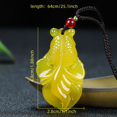 Men's Yellow Jade Fish Pendant Necklace for Prosperity, Abundance & Good Fortune