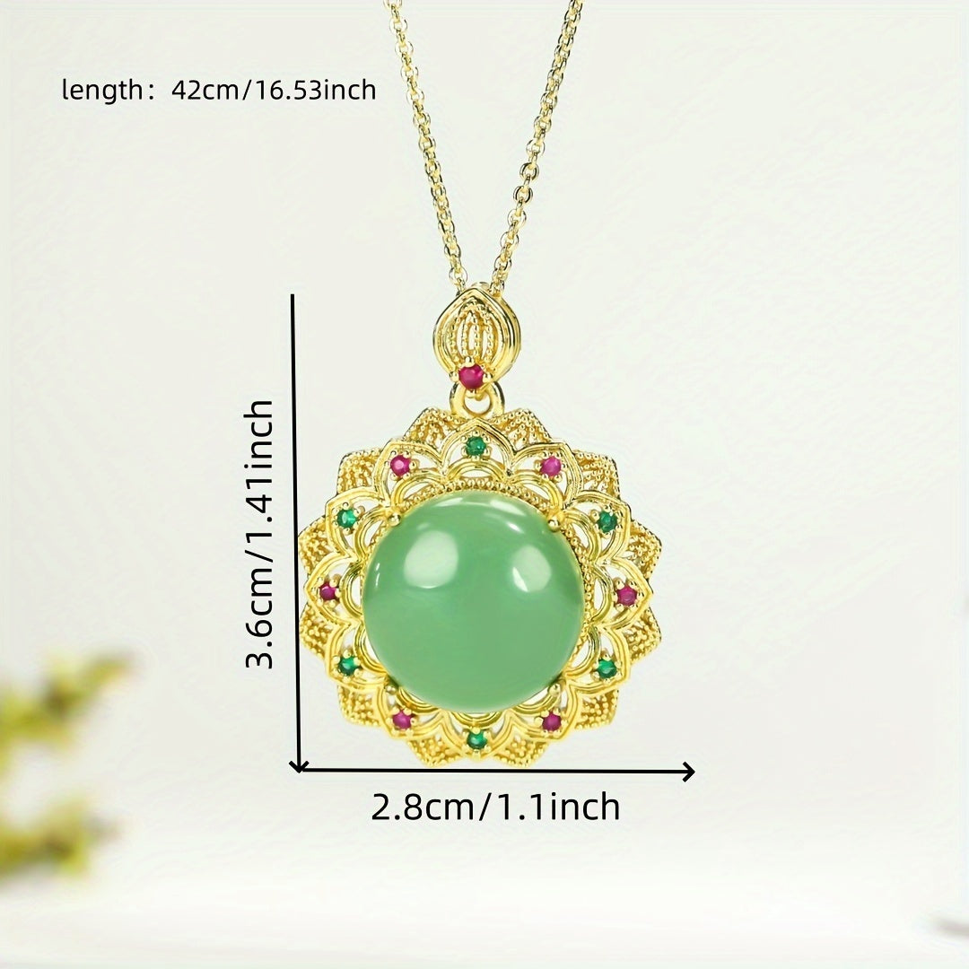 Elegant Natural Stone Filigree Pendant Necklace for Positive Energy and Spiritual Harmony, Vintage Jewelry with Faux Gemstone
