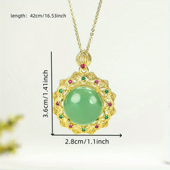 Elegant Natural Stone Filigree Pendant Necklace for Positive Energy and Spiritual Harmony, Vintage Jewelry with Faux Gemstone