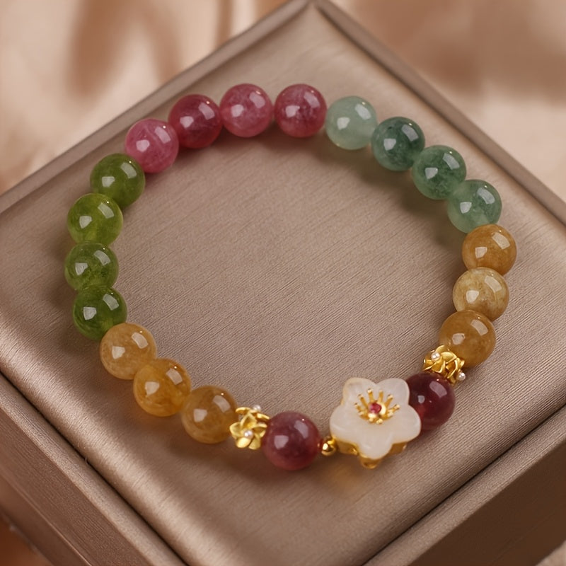Vibrant Peach Blossom Charm Bracelet — Love & Harmony Enhancing Crystal Jewelry