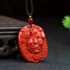 Chinese Cinnabar Pixiu Pendant for Wealth, Protection & Spiritual Balance - Traditional Red Stone Jewelry