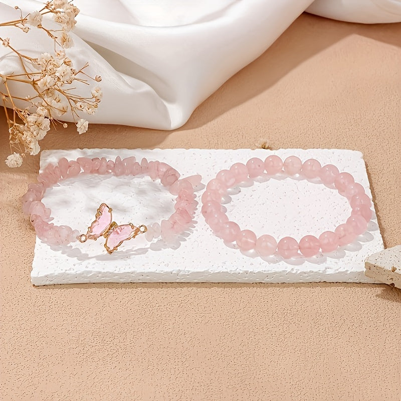 Sweet Rose Quartz Butterfly Bracelets - Love Symbol Luxury Hand String for Women