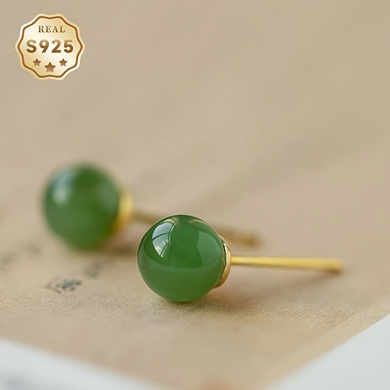 Natural Stone Stud Earrings - 6mm Green Gemstones S925 Silver for Energy Balance & Minimalist Elegance