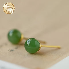 Natural Stone Stud Earrings - 6mm Green Gemstones S925 Silver for Energy Balance & Minimalist Elegance