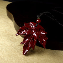 Natural Raw Stone Cinnabar Emperor Purple Golden Maple Leaf Pendant Necklace - Funky Raw Stone Jewelry with Red Bead Accent, Handcrafted Unique Gift for Women