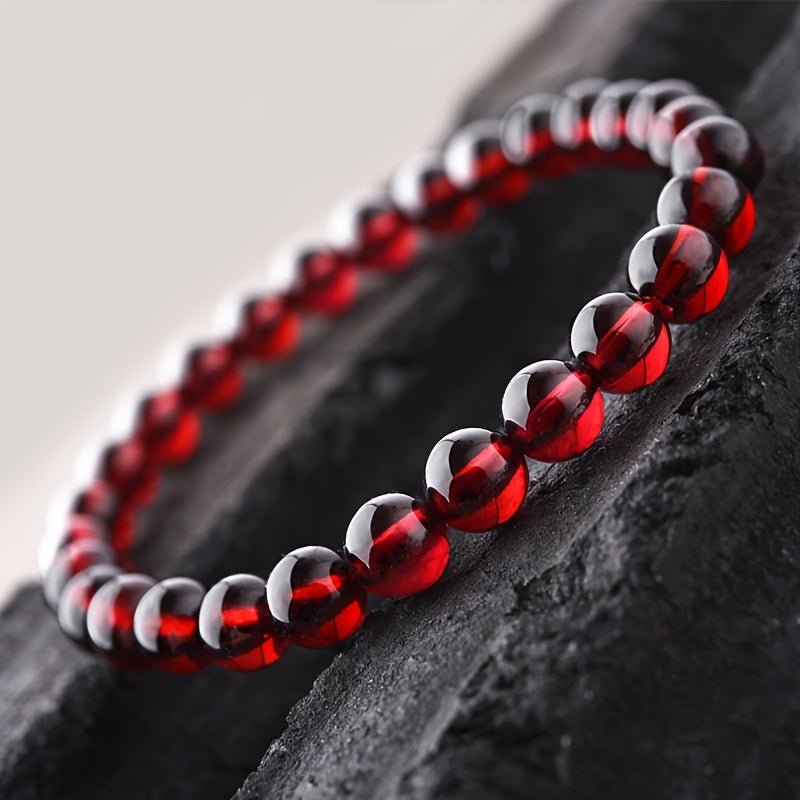 Red & Clear Beaded Bracelet - Bohemian Style with Synthetic Garnet for Valentine’s Day