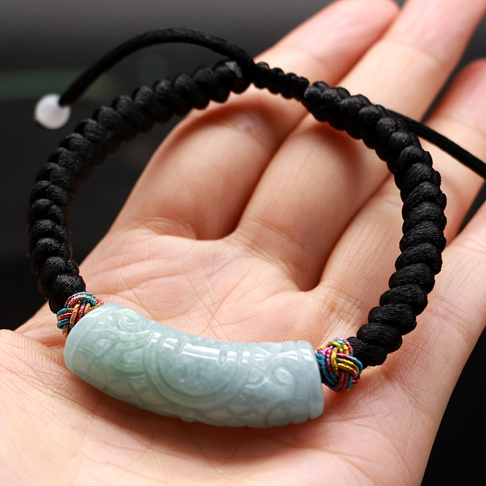 Natural Stone Curved Bracelet - Handmade Braided Rope with Engraved Charm for Energy Protection & Mindful Wear