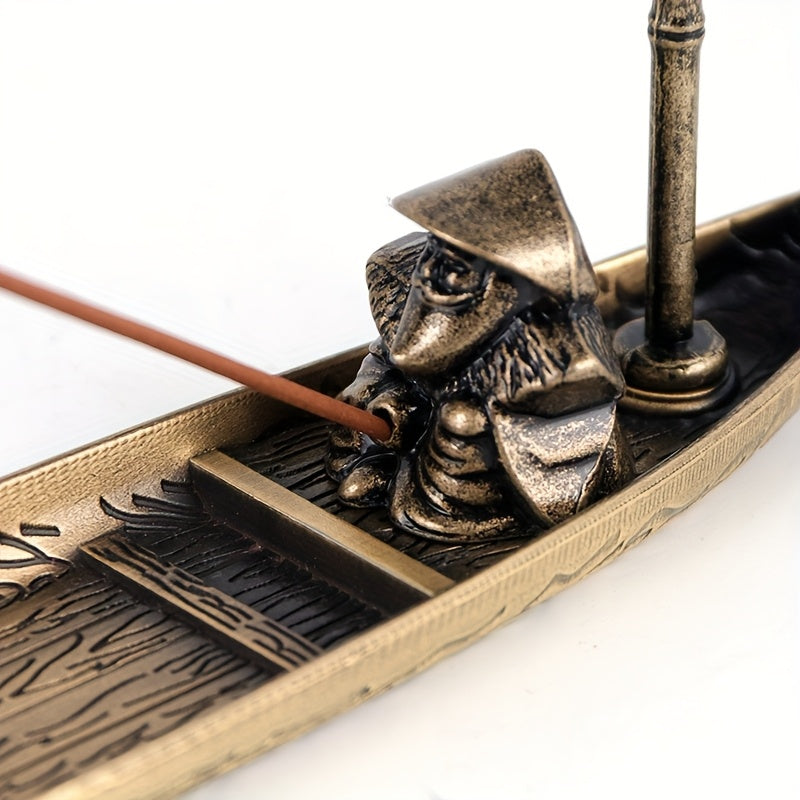 Elegant Golden Incense Burner | Harmony & Prosperity Enhancer with Boat-Shaped Design