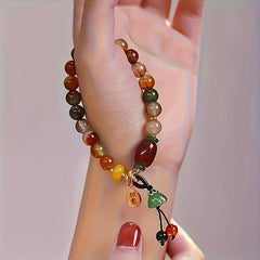 Bohemian Multi-Color Natural Agate Beaded Bracelet — Energy Balance, Luck & Spiritual Harmony Charm