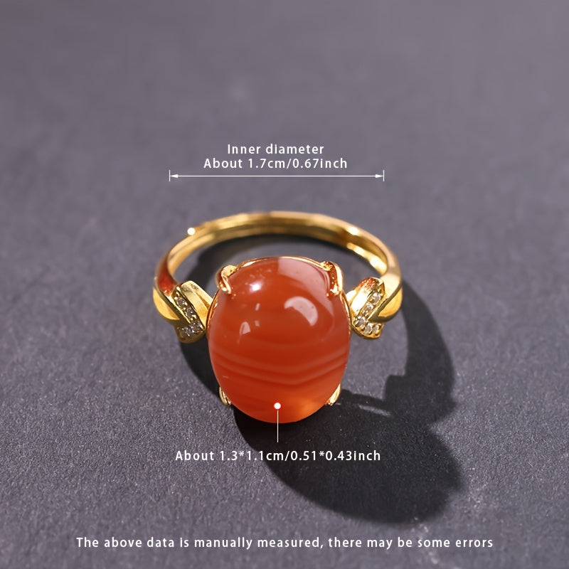 S925 Silver South Red Agate Ring Set - Adjustable Harmony Talisman for Daily Elegance