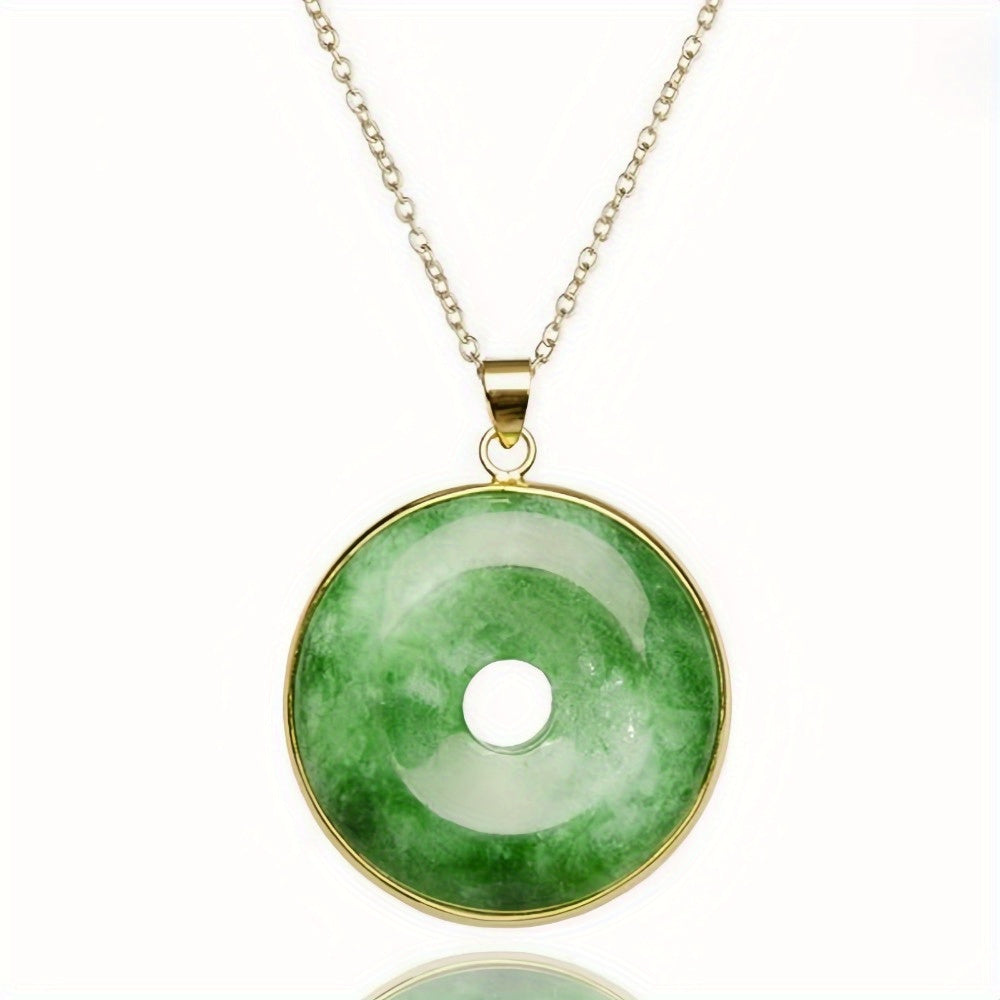 Natural Stone Necklace - Elegant Circular Pendant with Golden Accents for Harmony & Prosperity